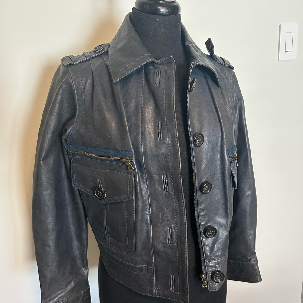 Coach Dark Leather Military Jacket